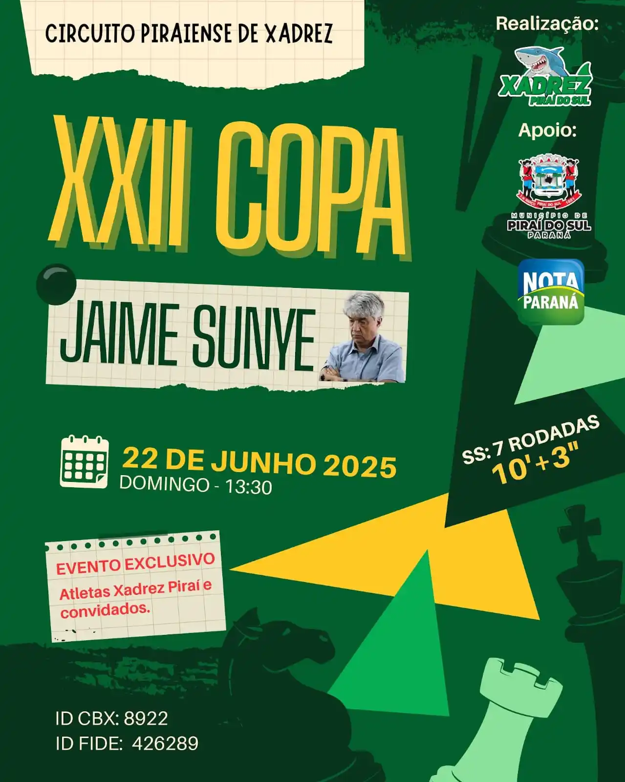 Image from Xadrez Piraí: Estão abertas as inscrições para a XXII COPA JAIME SUNYE. As inscriçõe...