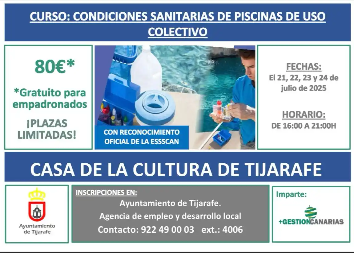 Image from Ayuntamiento de Tijarafe: 👷 FORMACIÓN | Condiciones sanitarias de piscinas de uso colectivo 🗓...