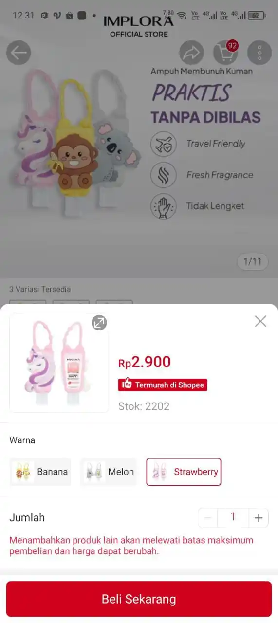 Image from Racun Belanja🔥: hand sanitizer implora turun harga jd 2000an https://s.shopee.co.id/9A...