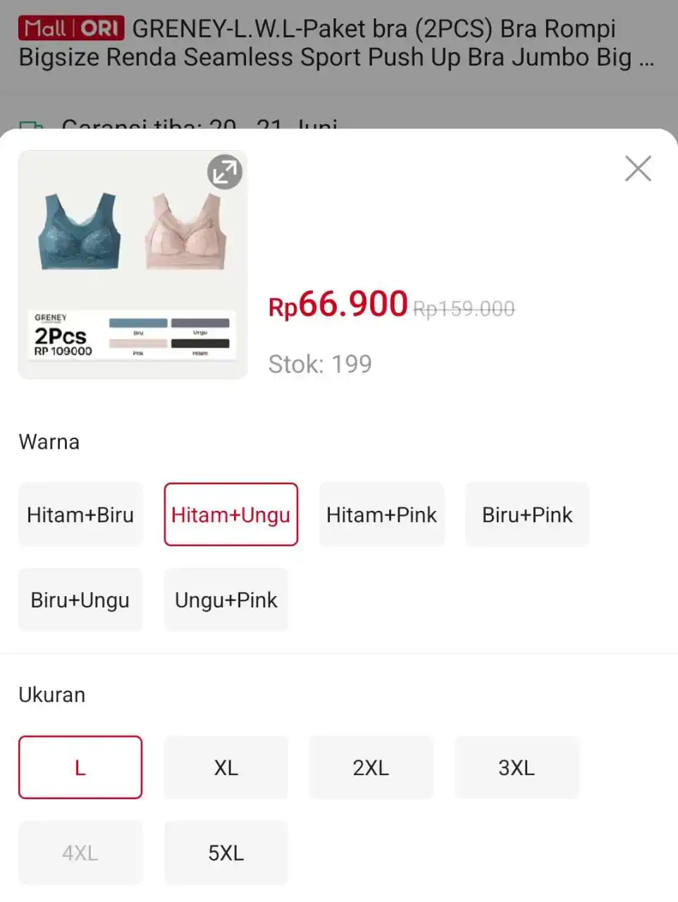 Image from SiCode Voucher + Hidden GEM Shopee: Hidden GRENEY-L.W.L-Paket bra (2PCS) Bra Rompi Bigsize Normalnya 89r...