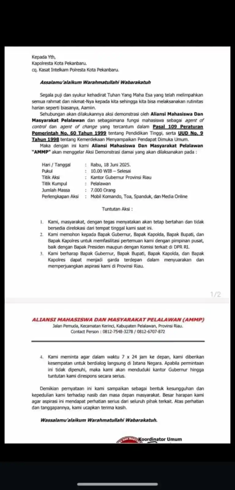 Image from INFO PEKANBARU: Himbauan Demonstrasi Rabu 18 Juni 2025 Didepan Kantor Gubernur Riau...