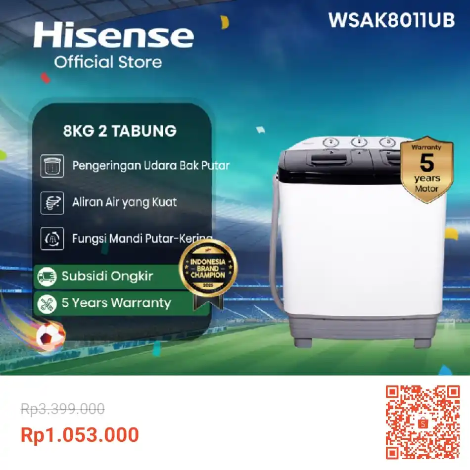 Image from SiCode Voucher + Hidden GEM Shopee: Hisense Mesin Cuci 2 Tabung Top Loading 8 KG https://s.shopee.co.id...