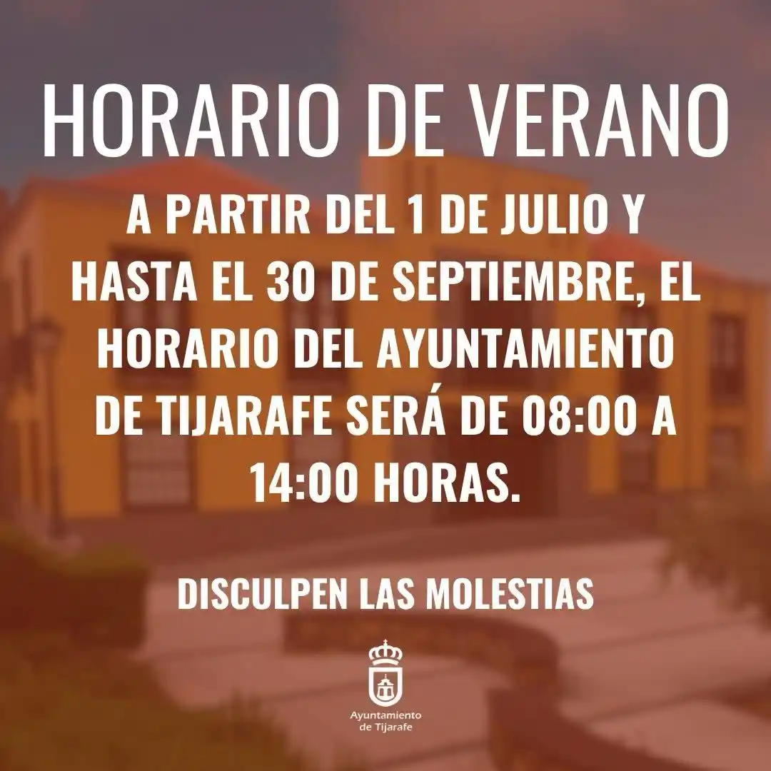 Image from Ayuntamiento de Tijarafe: 🕜 HORARIO DE VERANO | A partir del 1 de julio y hasta el 30 de septi...