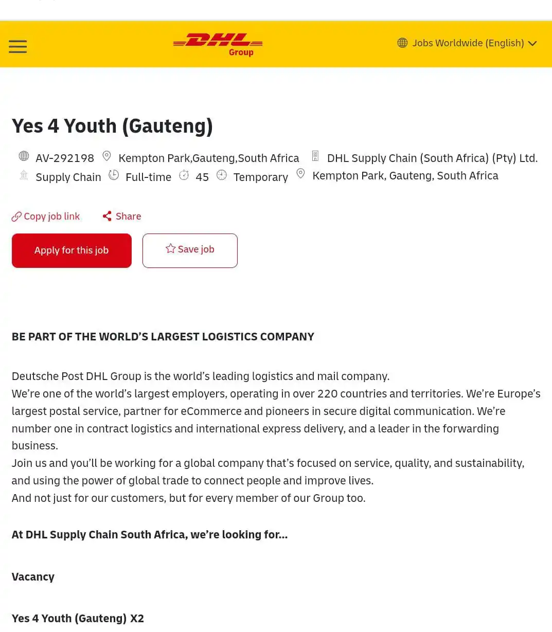 Image from dailyspark: 📌Join DHL's YES Learnership Programme Stipend: R6,000- R9,000 p/m ...
