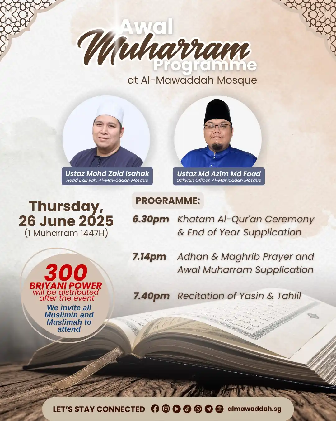 Image from Masjid Al-Mawaddah: Join us for our Awal Muharram programme next Thursday! Look forward to...