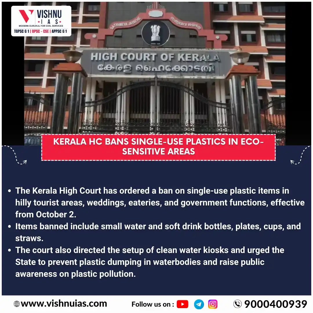 Image from VISHNU IAS: Kerala HC Bans Single-Use Plastics in Eco-Sensitive Areas...