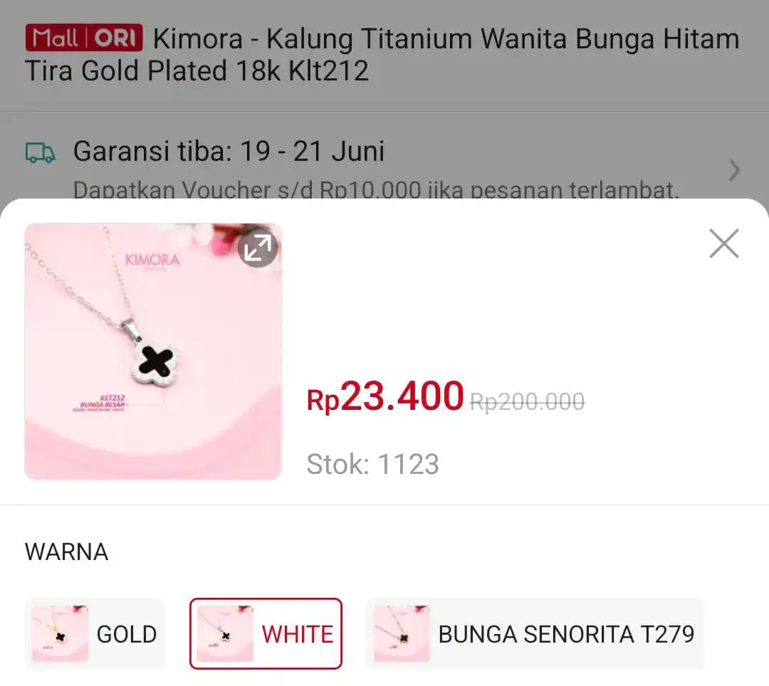 Image from SiCode Voucher + Hidden GEM Shopee: Kimora - Kalung Titanium Wanita Bunga Hitam https://s.shopee.co.id/...