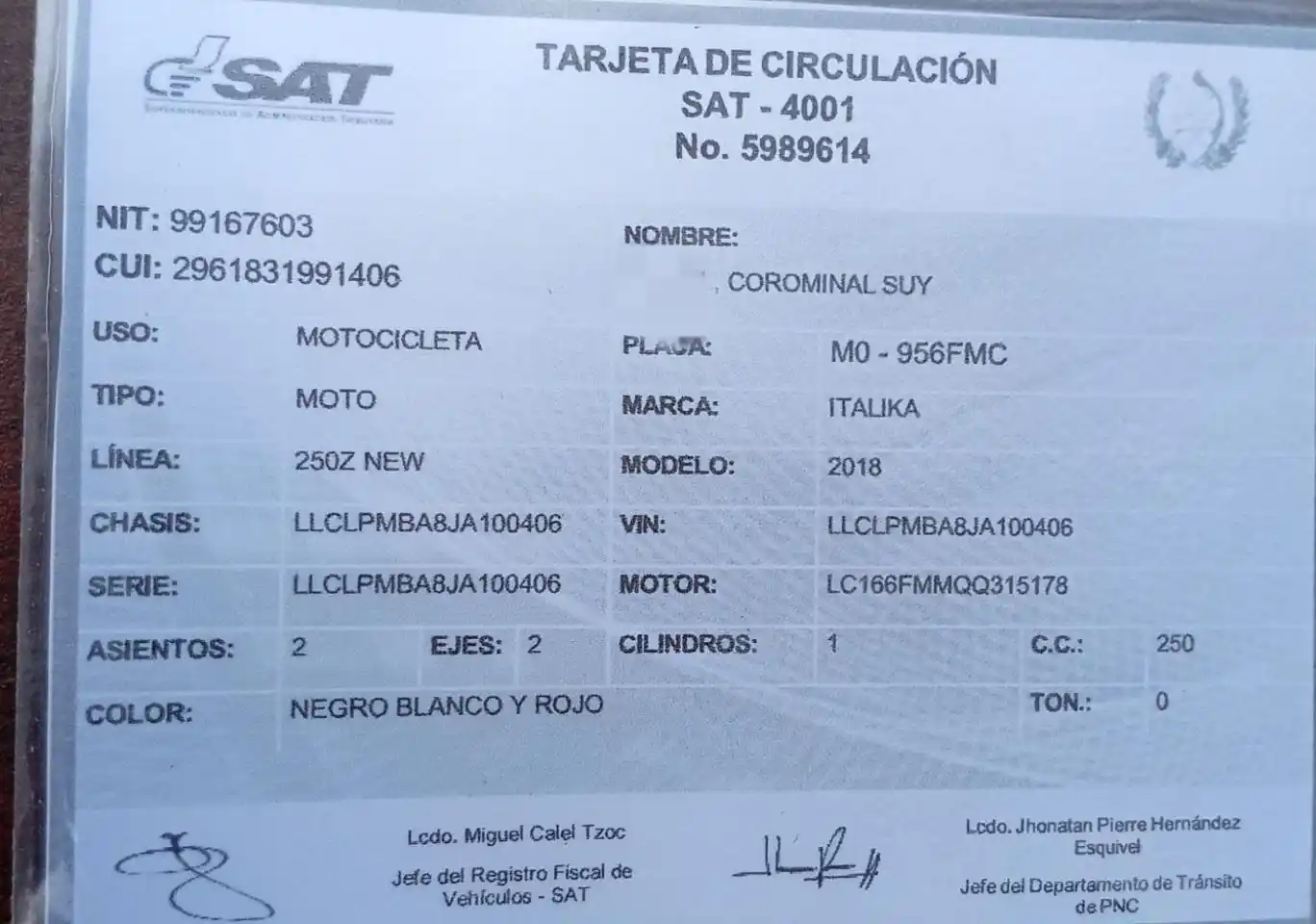 Image from TDN todo noticias: La persona que aparece en nombre de esta trajeta de circulación, dejó ...