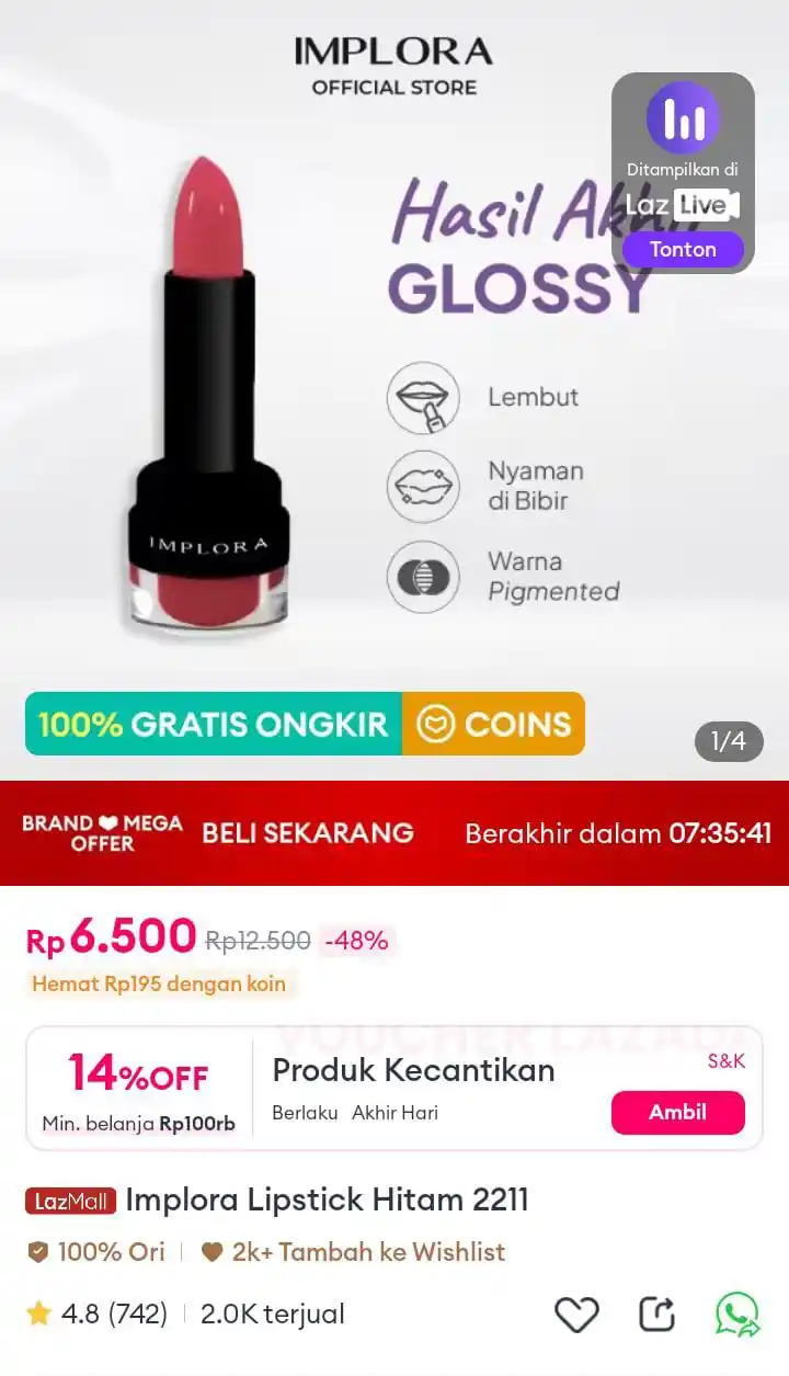 Image from Racun Belanja🔥: lipstik implora https://s.lazada.co.id/s.ZYgZvp...