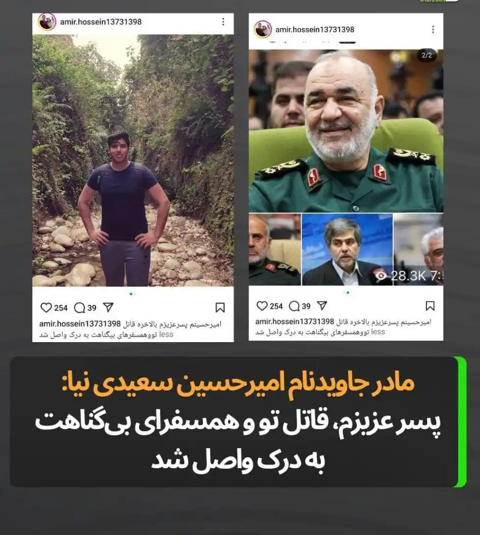 Image from خبرنامه نهضت مقاومت ملی ایران: مادر جاویدنام امیرحسین سعیدینیا، ضمن انتشار تصاویری از فرزند خود و نی...