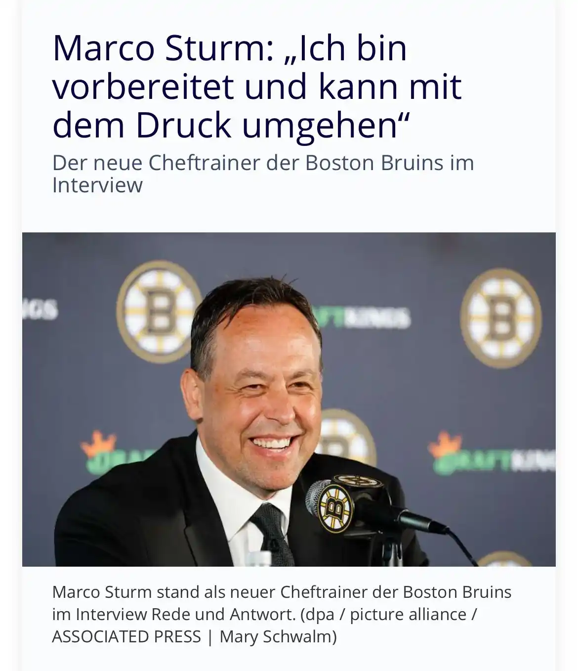 Image from Hockeyweb: Marco Sturm hat sich im Interview über seinen Weg zum Bruins-Cheftrain...
