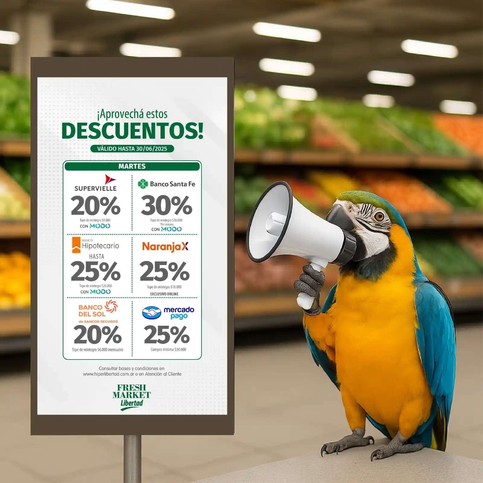 Image from Fresh Market Libertad: 🦜💅 Martes bancario, mis amores 💳✨ ¡Hoy el ahorro se activa con TODO...
