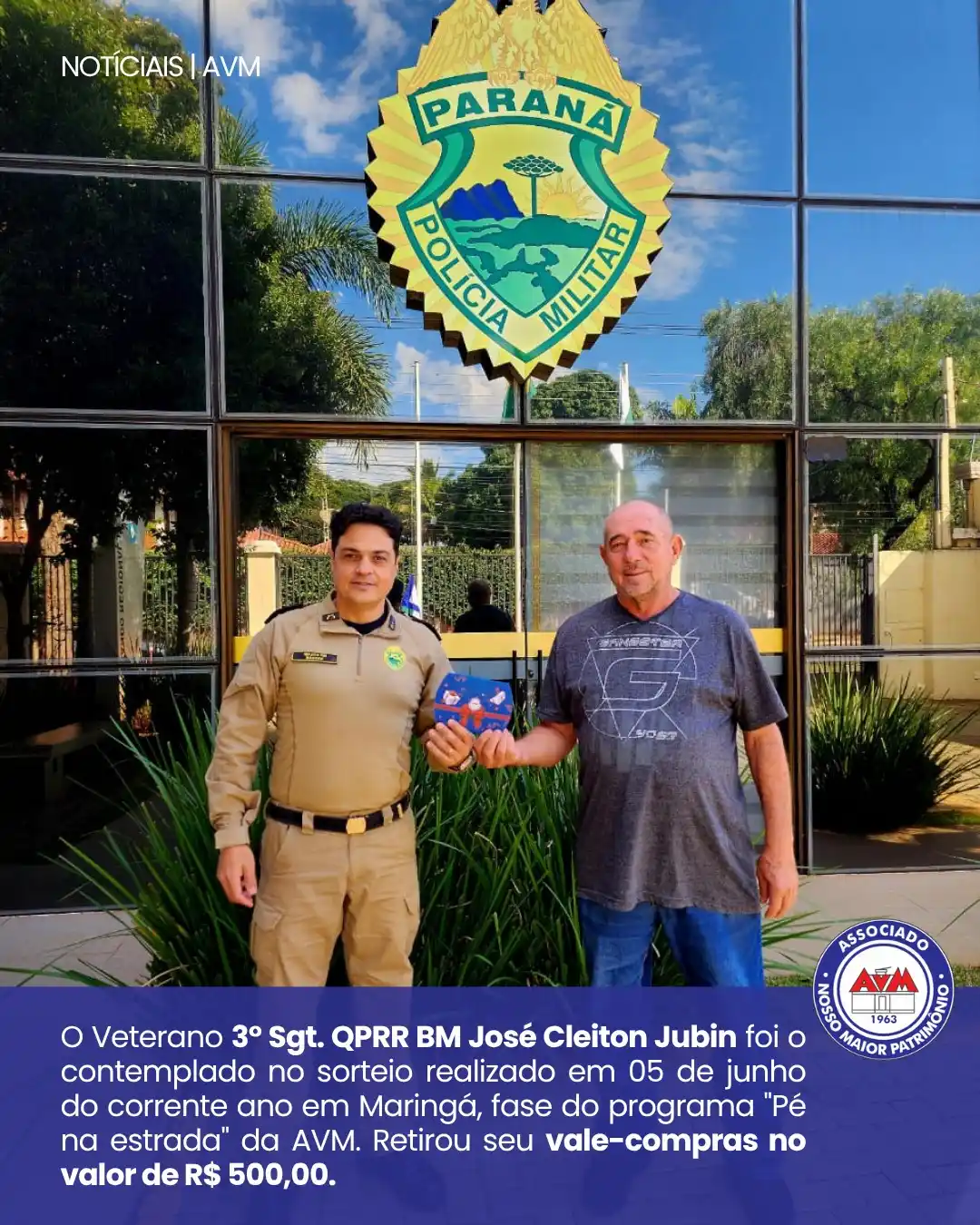 Image from Canal AVM: 🎁 Na tarde do dia 16/06, o nosso associado 3º Sgt. QPRR BM José Cleit...