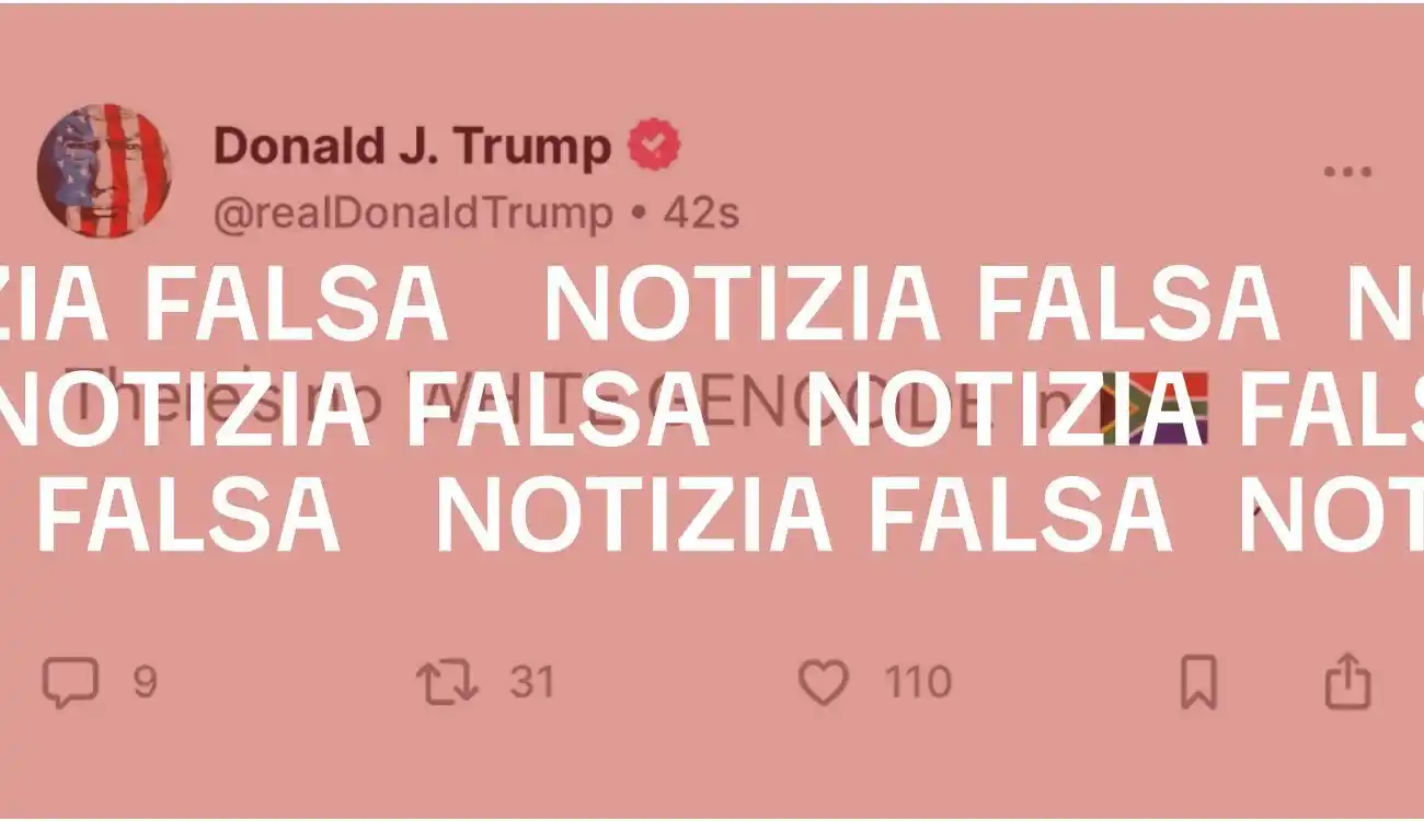 Image from Facta.news: *No, Trump non ha pubblicato un post per dire che «in Sudafrica non c’...
