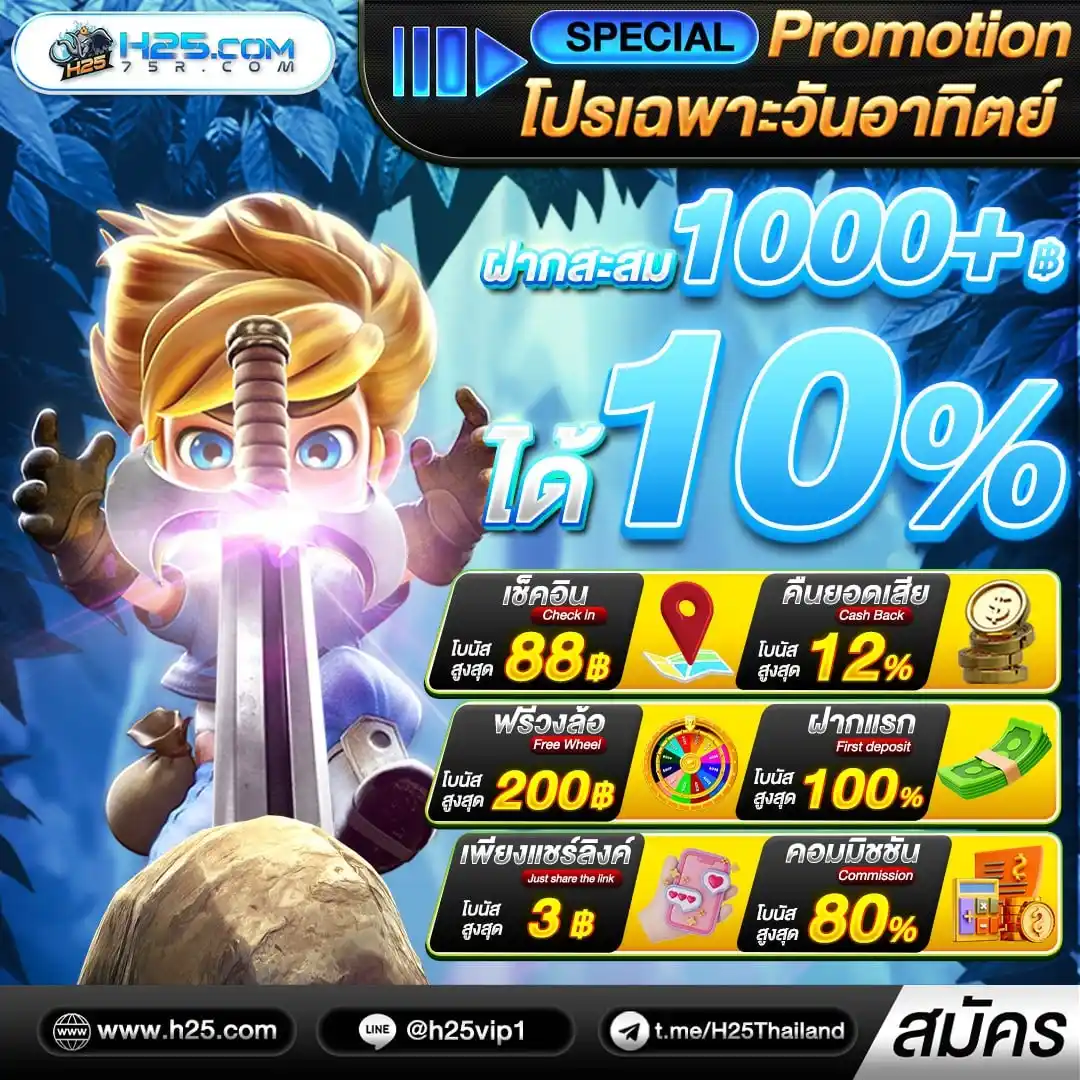 Image from H25.COM: ☀️ โปรวันอาทิตย์ 🔥🔥 ✅ ลูกค้าสามารถกดรับได้ที่ "หน้าโปรโมชั่น" ได้เล...