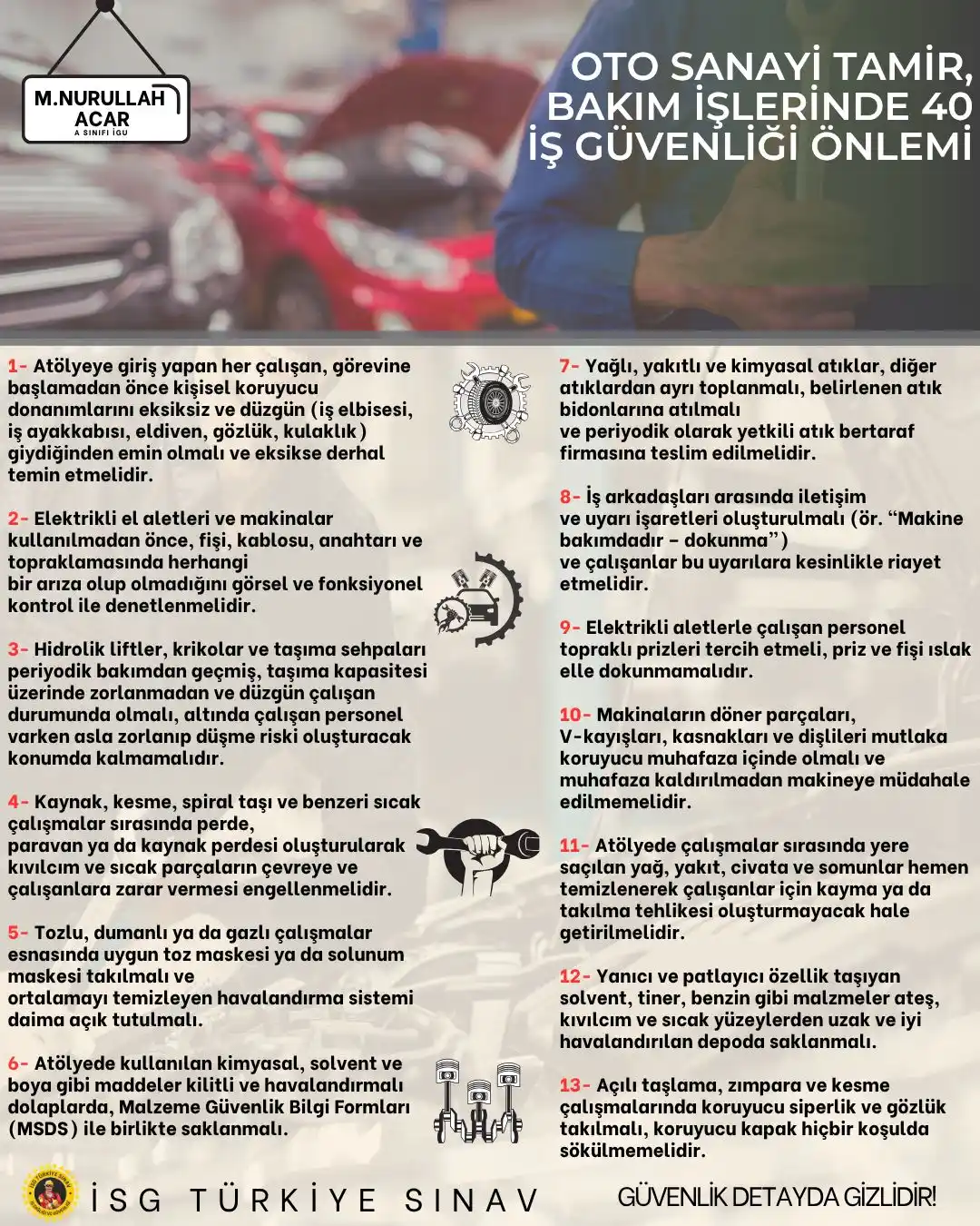 Image from İSG TÜRKİYE SINAV 📚: Oto Sanayi Tamir ve Bakım İşlerinde 40 İş Güvenliği Önlemi 📍 3 sayfa...