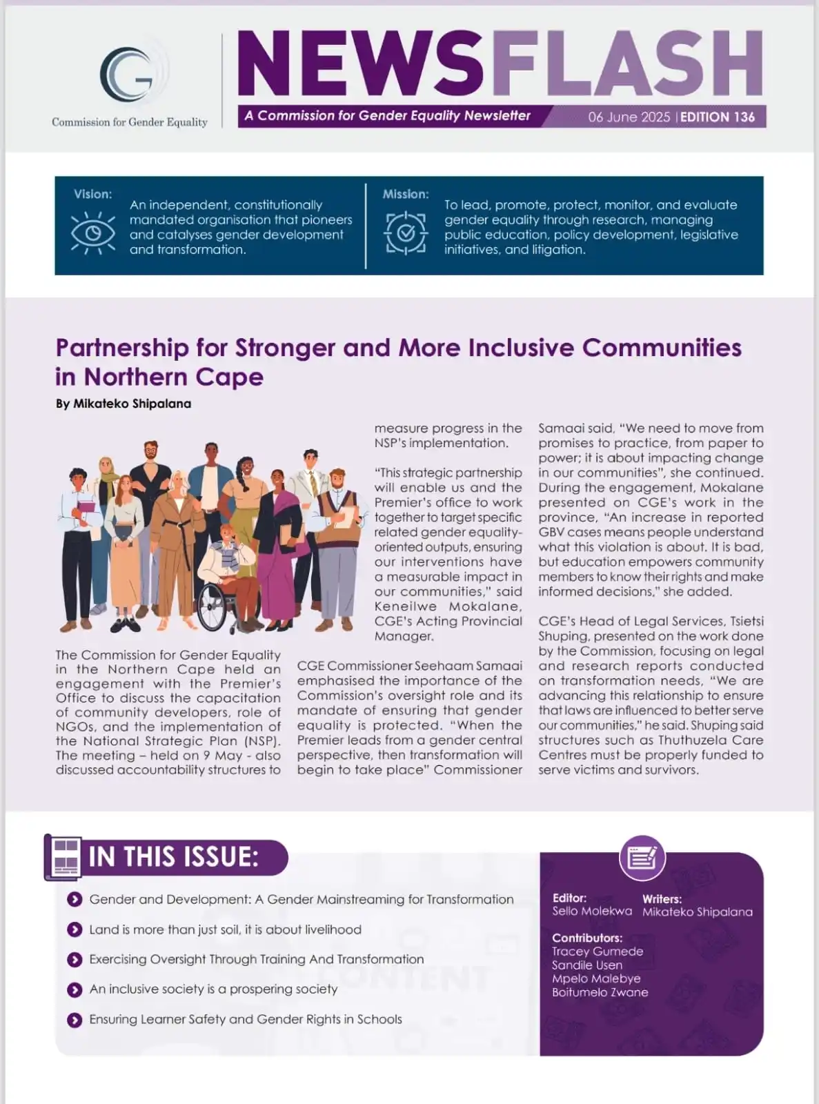 Image from Commission For Gender Equality: OUT NOW: Read this week's edition of the CGE produced newsletter to st...