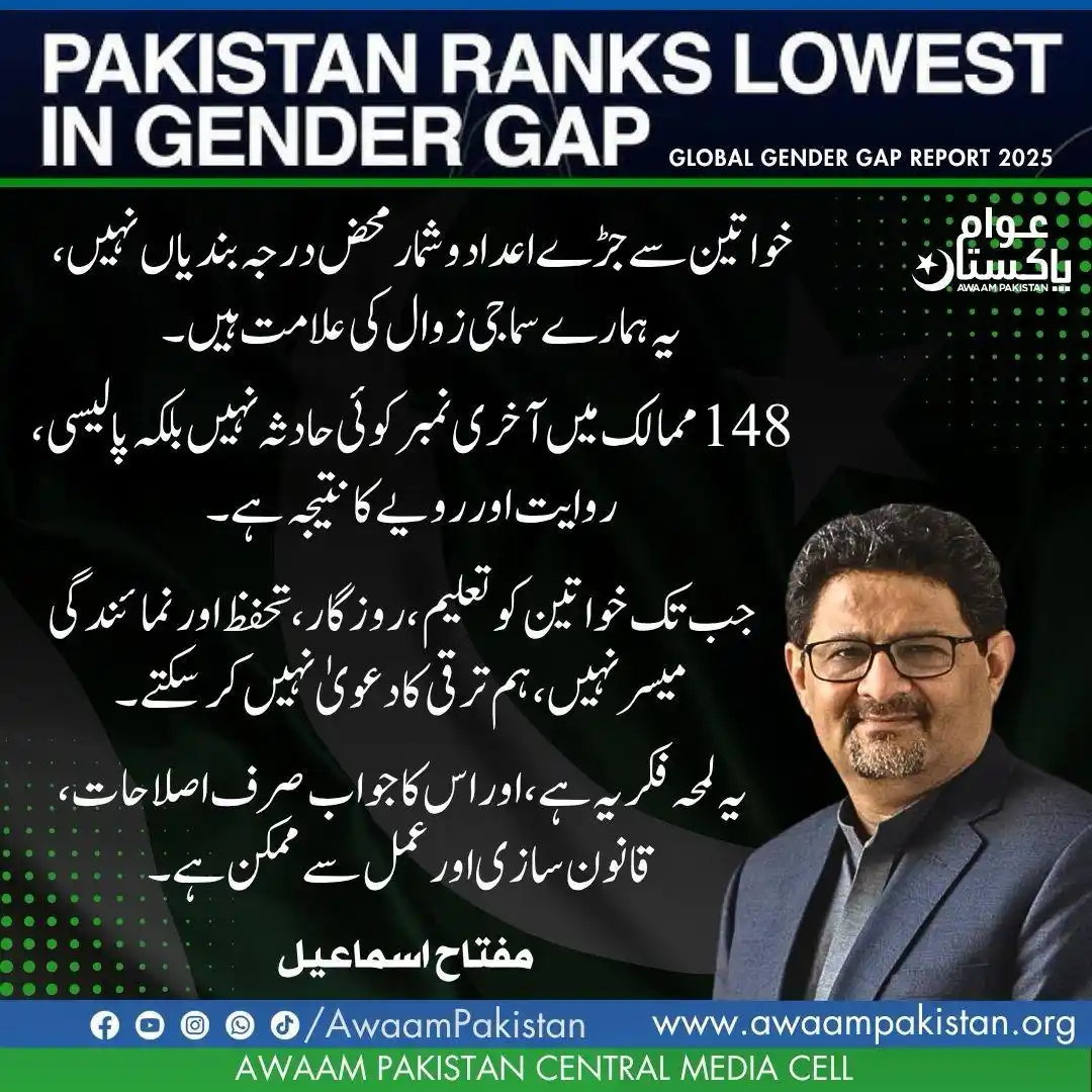 Image from Awaam Pakistan: Pakistan ranks lowest in gender equality a national crisis, not just a...