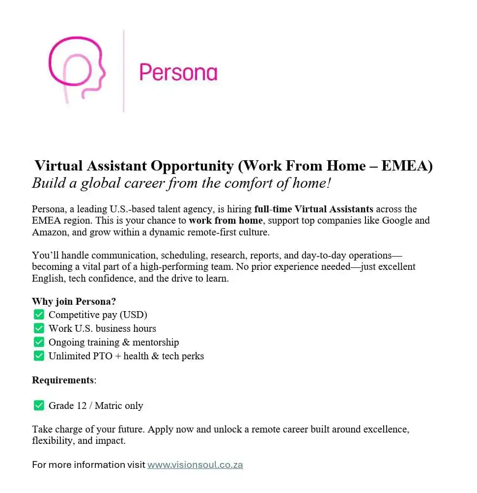Image from dailyspark: 📌Persona Talent is hiring! 📍Work From Home ✅Virtual Assistant Sa...