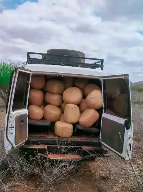 Image from GTN TV: police in Ambalo, Marsabit County, intercepted a vehicle suspected of ...