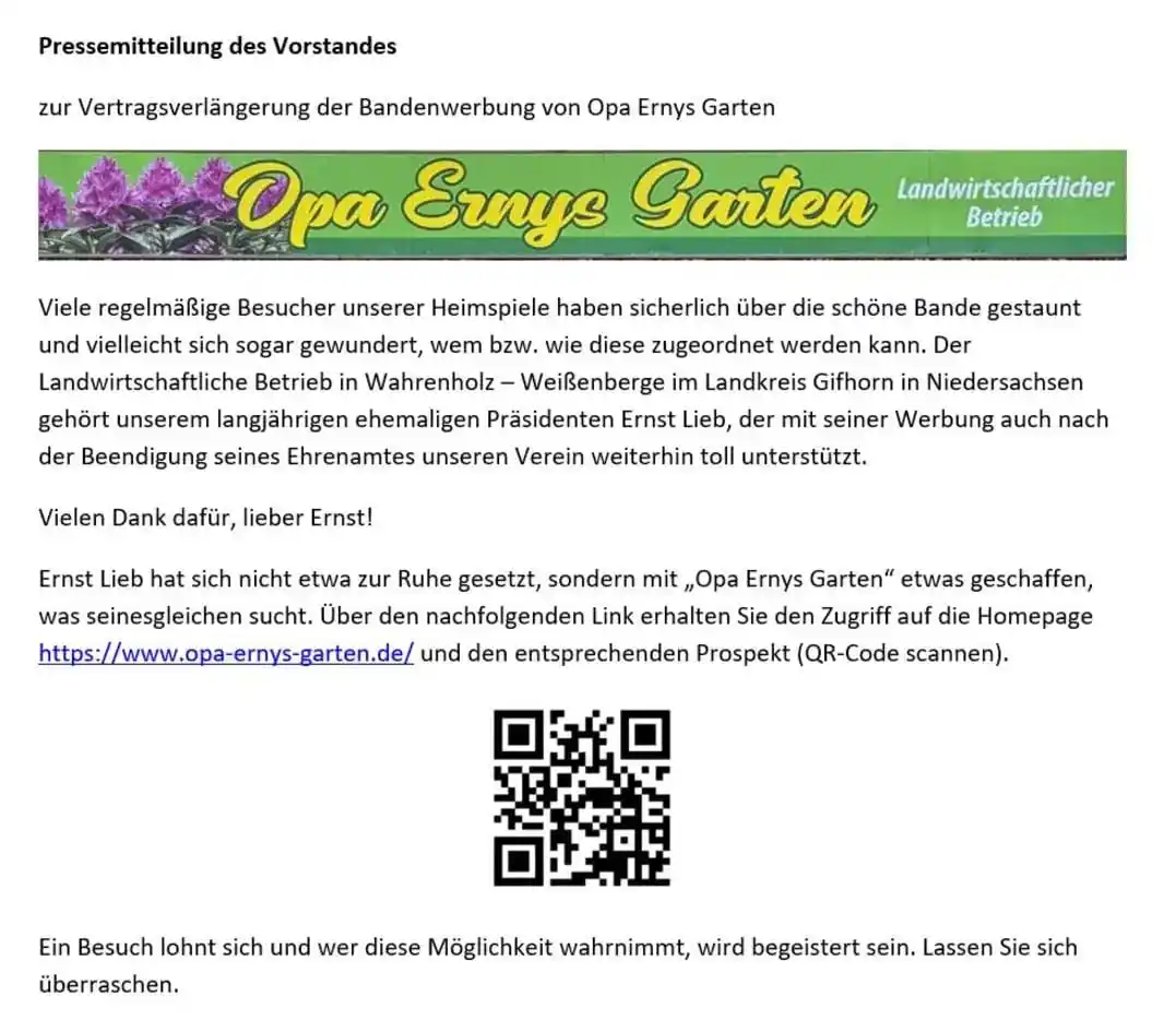 Image from FC Oberlausitz Neugersdorf e.V.: 📰 Pressemitteilung - Vertragsverlängerung Opa Ernys Garten 📰 Über d...