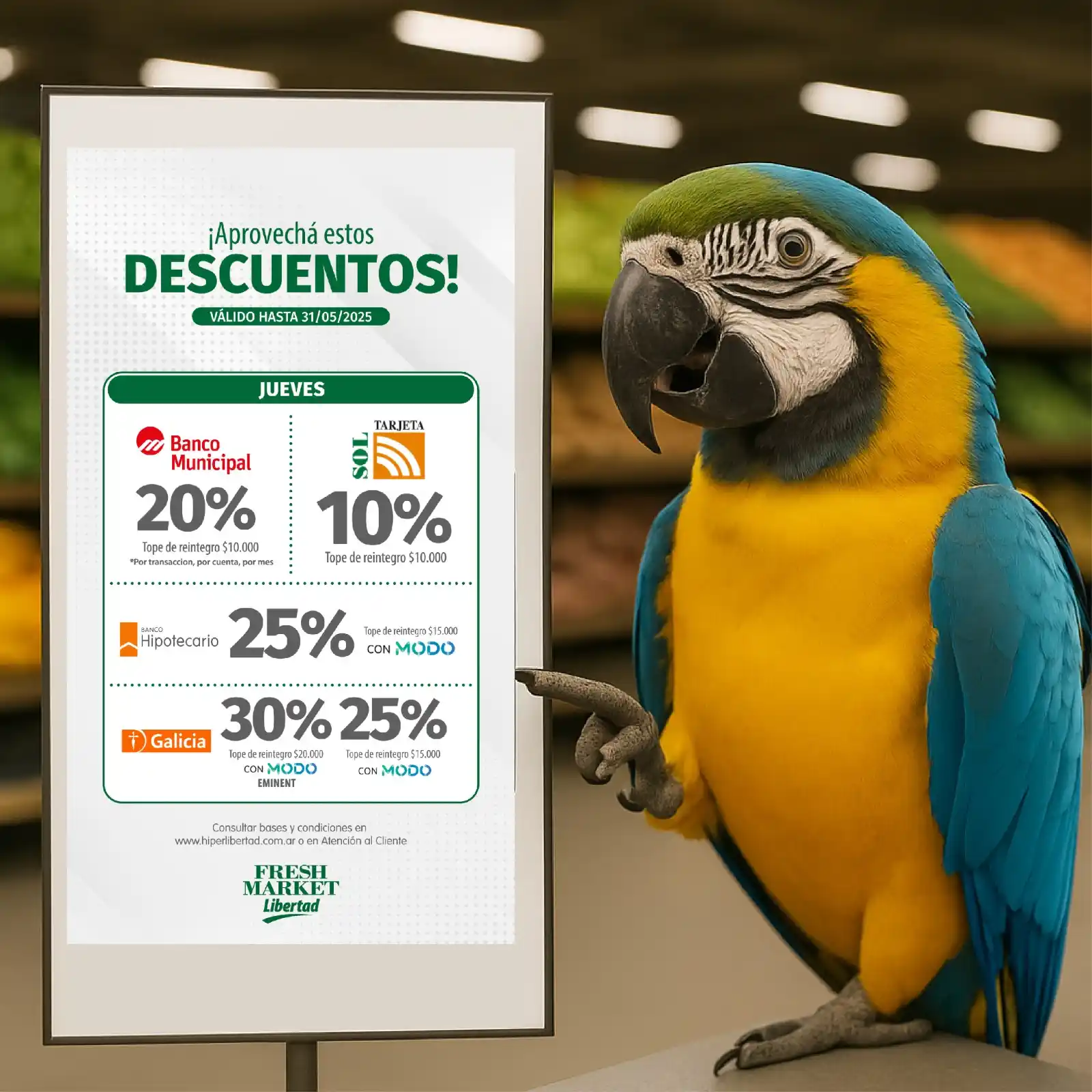Image from Fresh Market Libertad: 🦜💅 Reinis, llegó el jueves y tu tarjeta lo sabe 👛✨ El <a class="te...