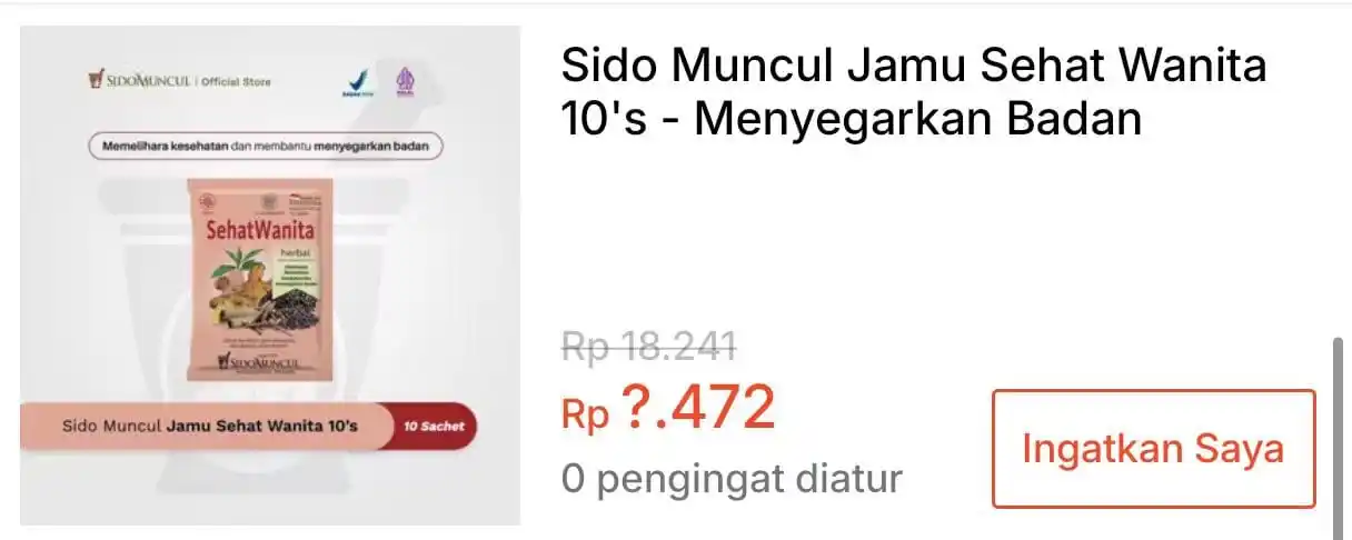 Image from SiCode Voucher + Hidden GEM Shopee: *💰Rp 5.472 || 00:00 WIB ⏰* Sido Muncul Sehat Wanita 10 pcs *Stok ...