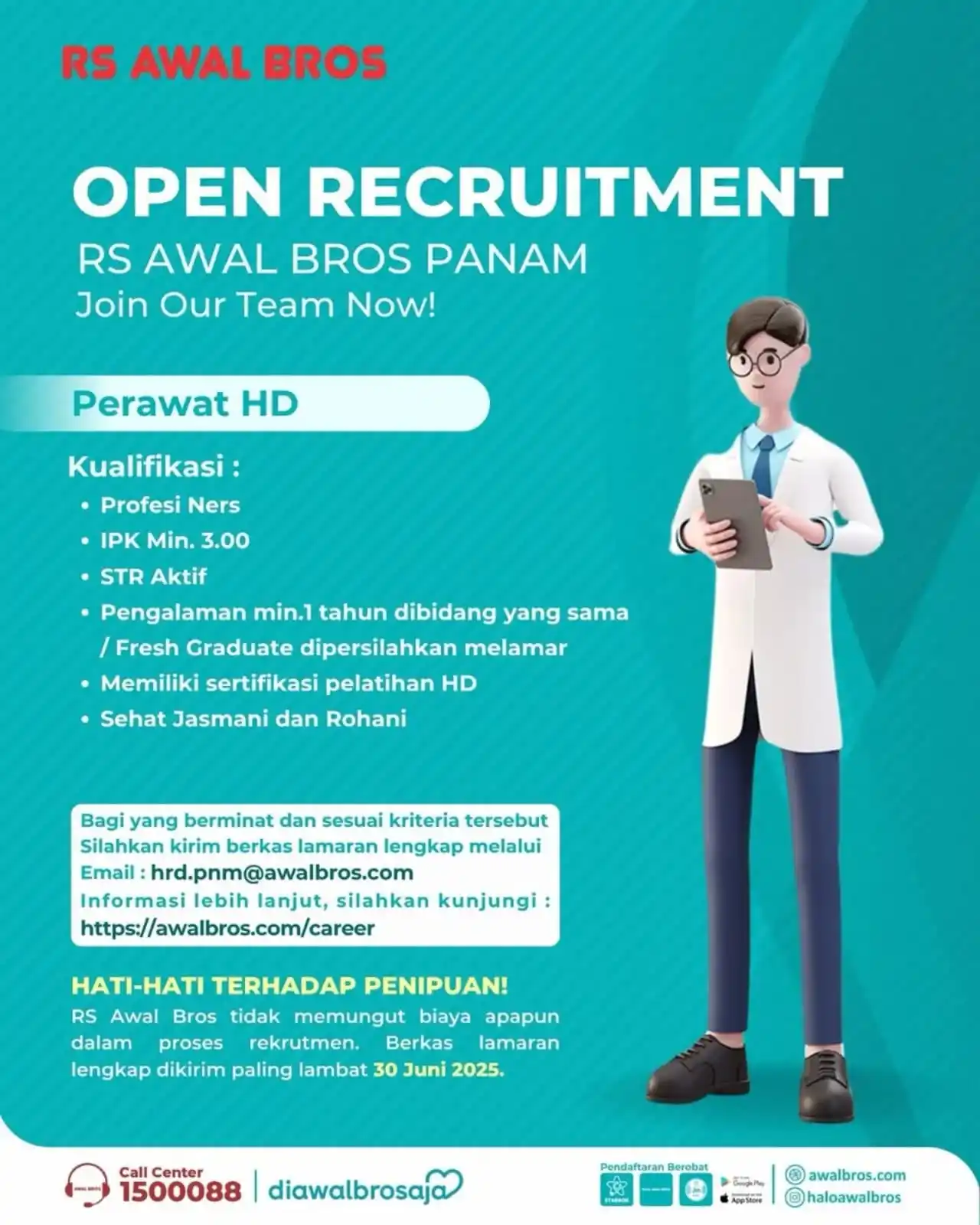 Image from INFO PEKANBARU: Saatnya bergabung dengan tim profesional di RS Awal Bros Panam! Kami ...