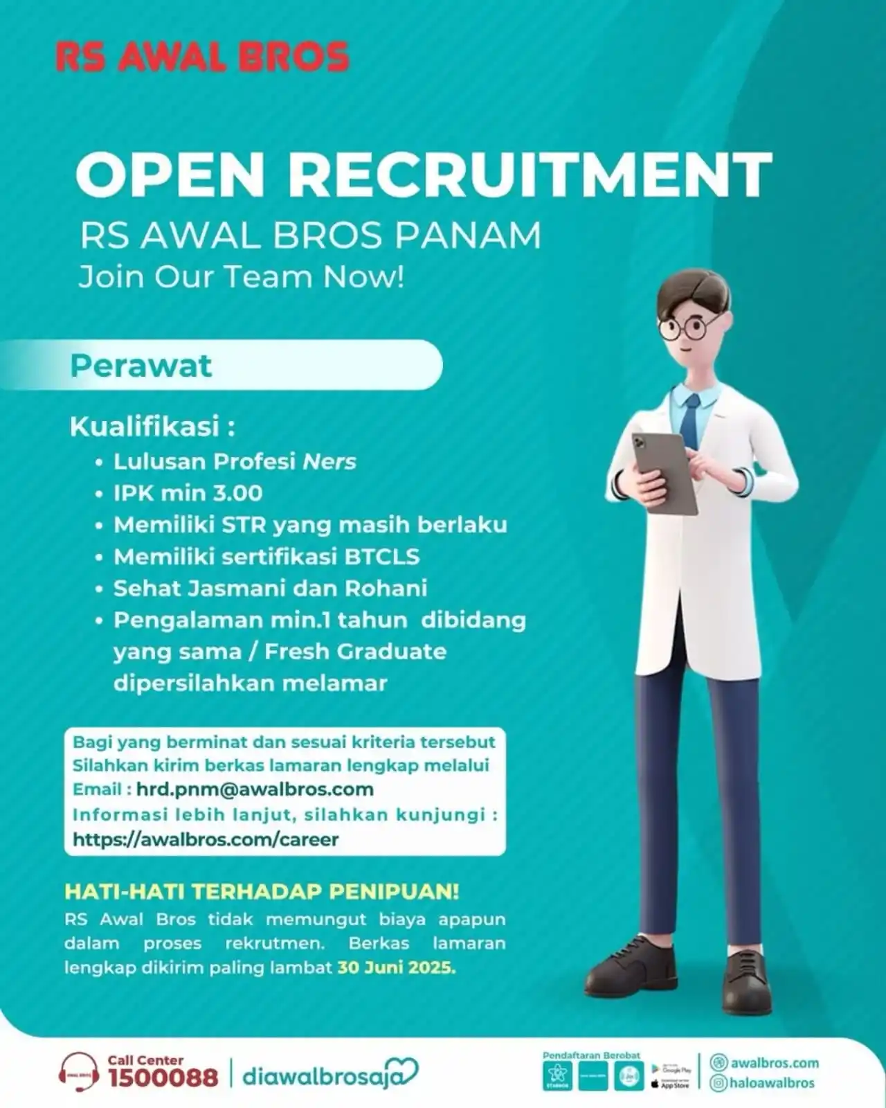 Image from INFO PEKANBARU: Saatnya bergabung dengan tim profesional di RS Awal Bros Panam! Kami ...