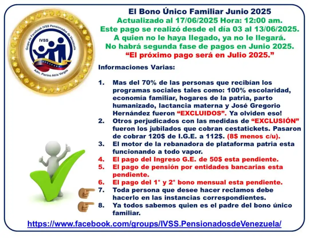 Image from Canal IVSS Pensionados de Venezuela en WhatsApp (Adm. Pierino Atria Vargas): ✅ *Se Hace Saber:* 📌 *A todos los que aun preguntan por que no han r...
