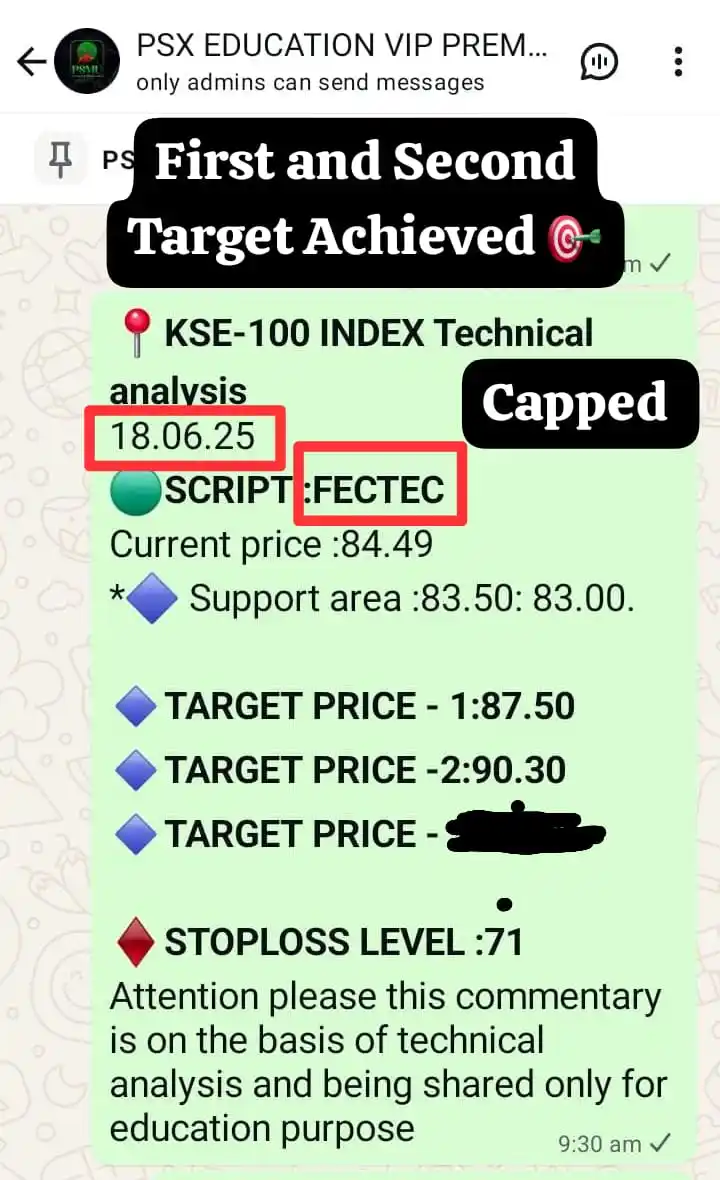 Image from Pakistan Share Market Updates: Sirf adha ma hoa Target achieved 🎯 Contact kr he lo ab at 0341 263077...