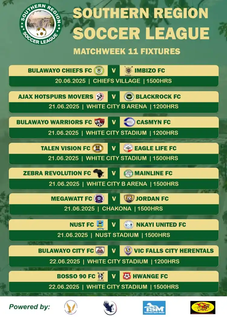 Image from bhorafrika: *Southern Region Soccer League Matchday 11 Fixtures.* ⚽ *JOIN any of...