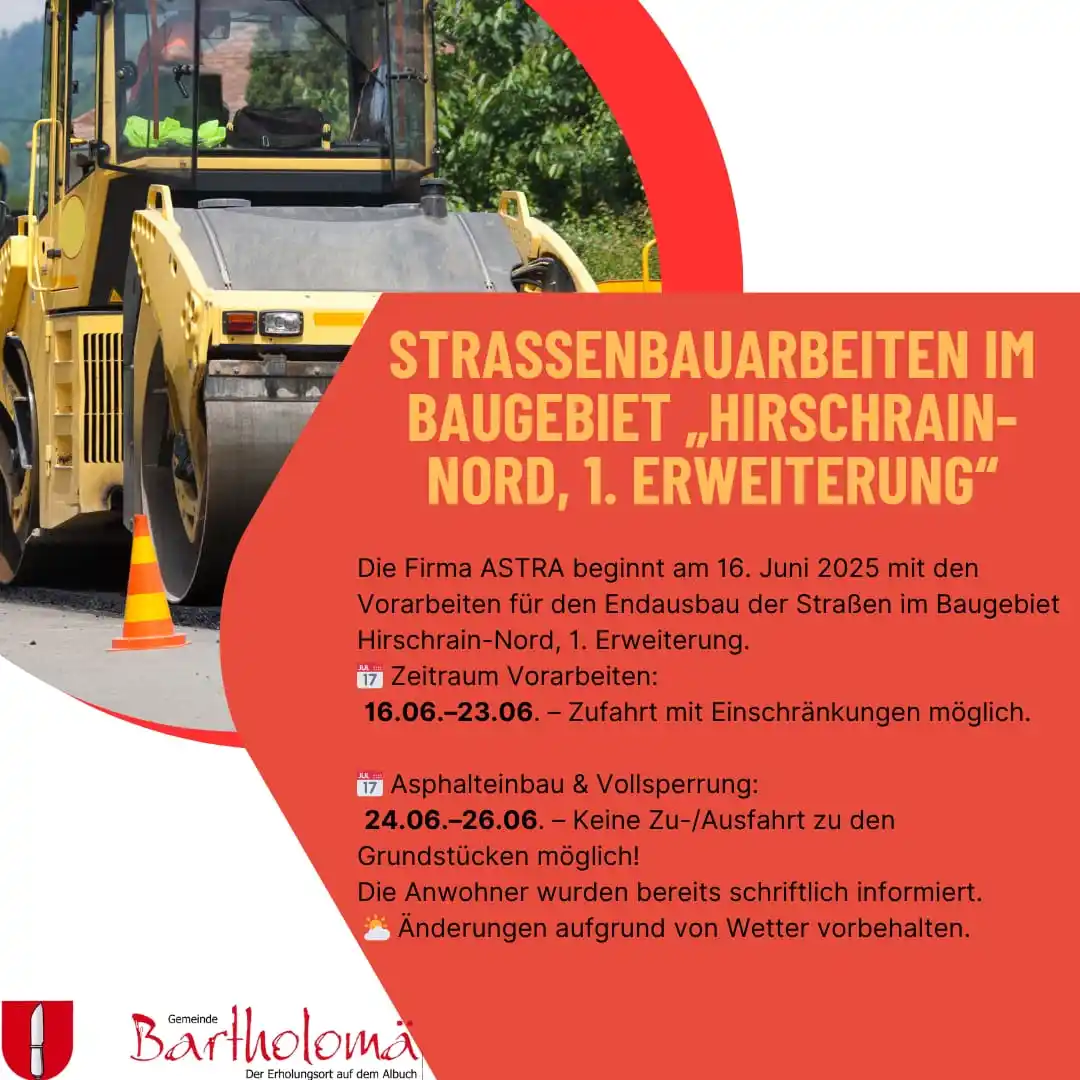 Image from Gemeinde Bartholomä: Straßenbauarbeiten im Baugebiet „Hirschrain-Nord, 1. Erweiterung“  Die...