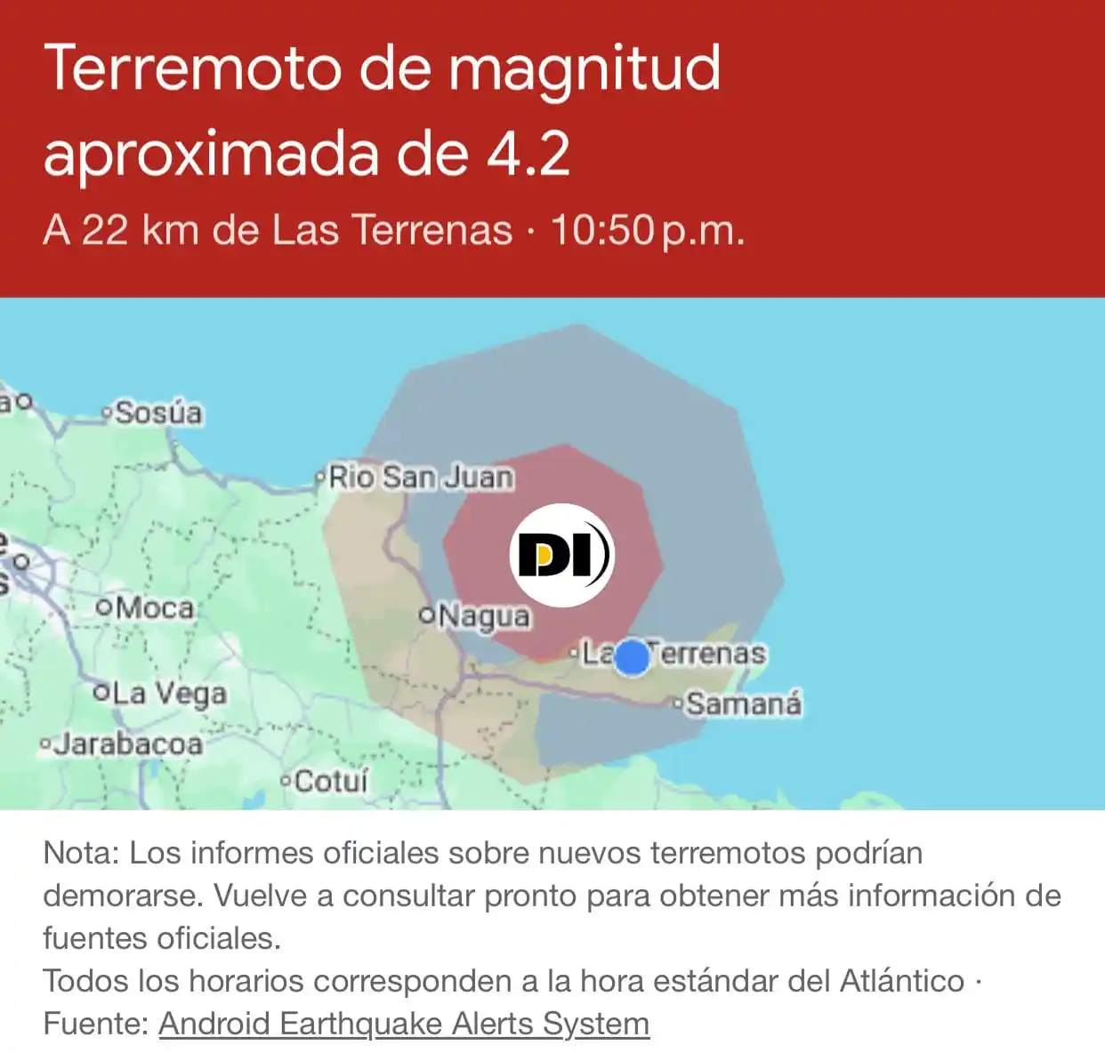 Image from DE INTERÉS SAMANÁ TV 🇩🇴: *Terremoto de magnitud 4.2 sacude las cercanías de Las Terrenas* Las ...