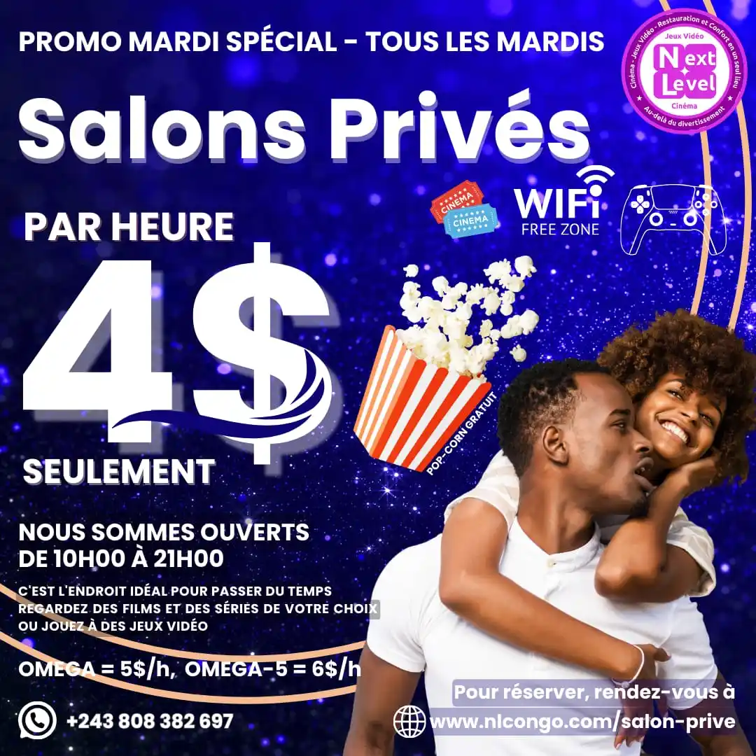 Image from Next Level Congo 🇨🇩: Tous les mardis 4$ par heure (Standard) 5$ par heure (V.I.P) 6$ par h...