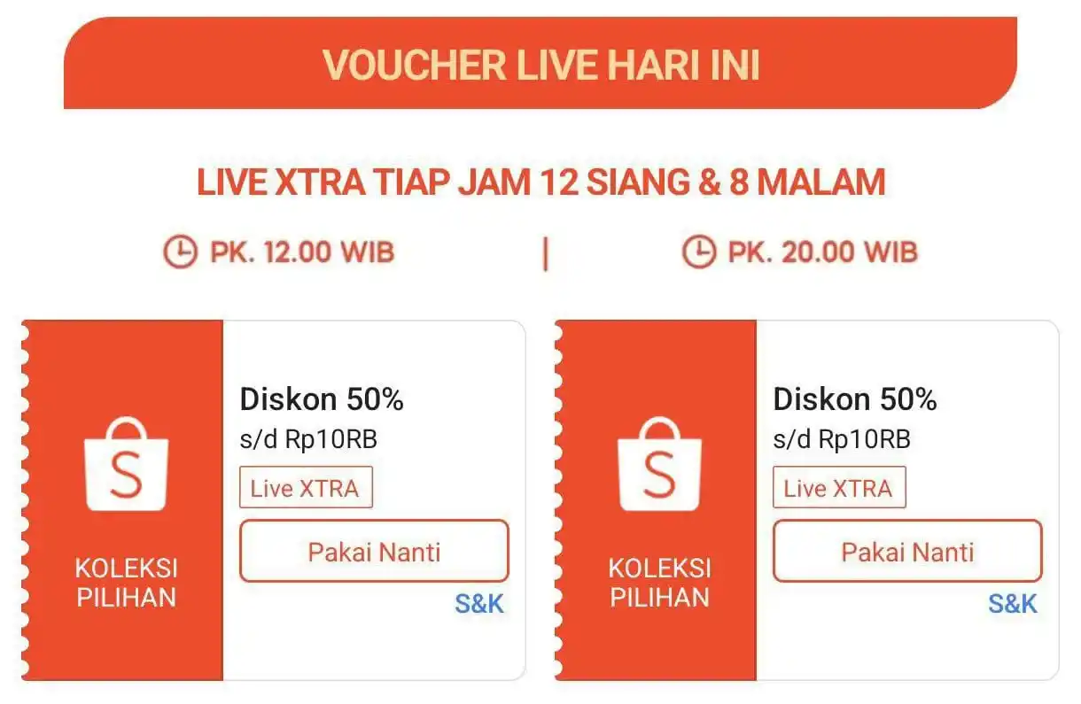 Image from SiCode Voucher + Hidden GEM Shopee: *VOUCHER SHOPEE LIVE 📺* *⏰ 12:00 WIB* 📍Diskon 50% sd 10RB Minbel...