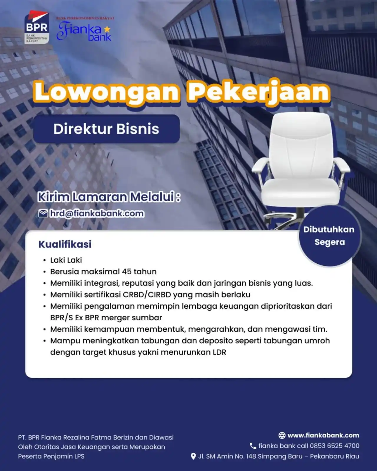 Image from INFO PEKANBARU: We Are Hiring Direktur Bisnis! 👋 Halo Sobat Fianka! Yuk bergabung be...