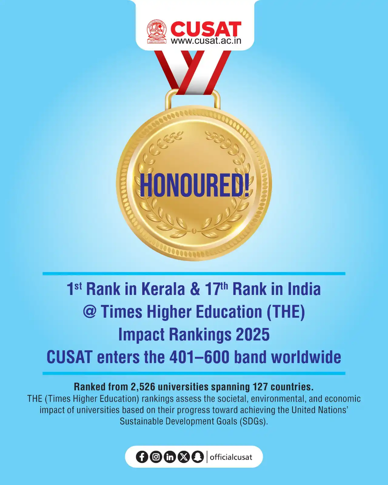 Image from Cochin University of Science and Technology: 1st Rank in Kerala & 17th Rank in India @ Times Higher Education (THE)...