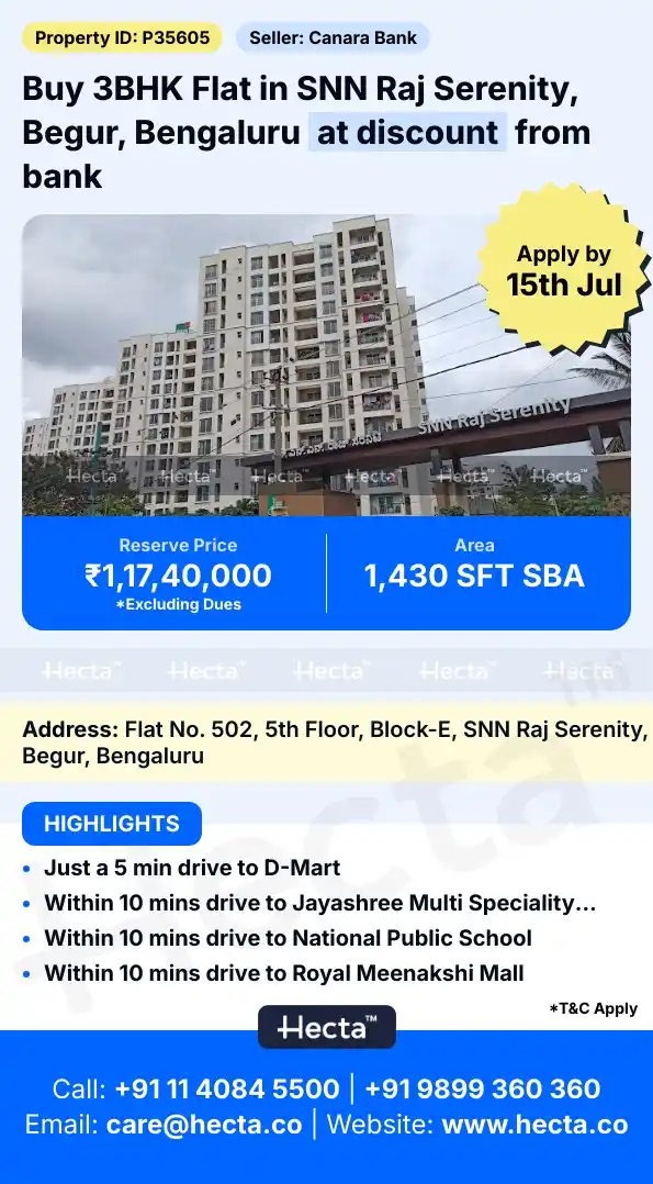 Image from Hecta: *3BHK Flat in SNN Raj Serenity, Begur, Bengaluru* Visit this property...