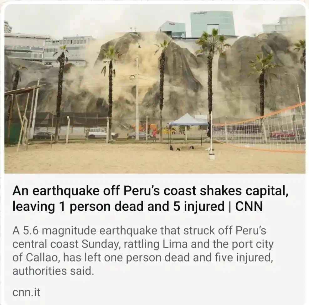 Image from Bajan Fire Fighters' Network: A 5.6 magnitude earthquake struck off Peru’s central coast, rattling L...