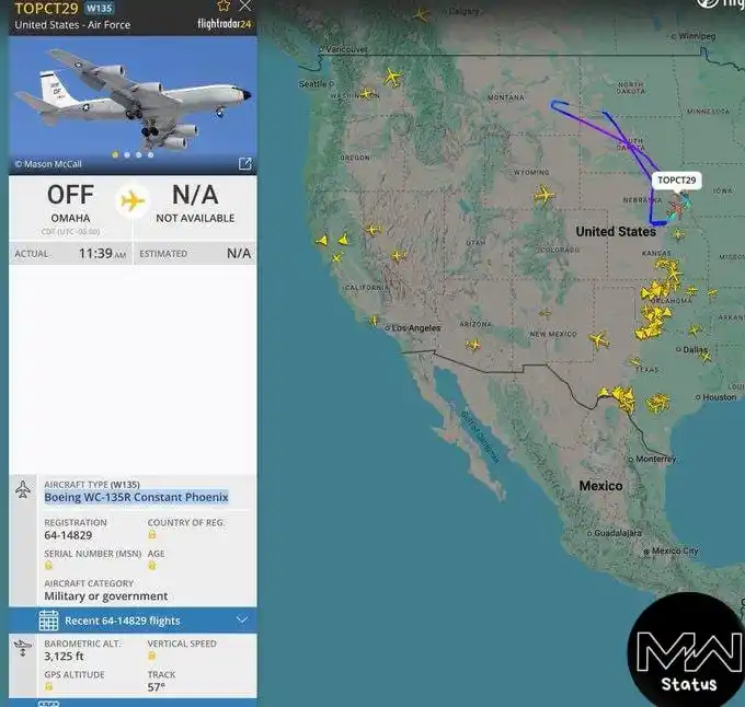 Image from Mw Status News: A U.S. nuclear “sniffer” plane just took off from Offutt AFB in Omaha,...