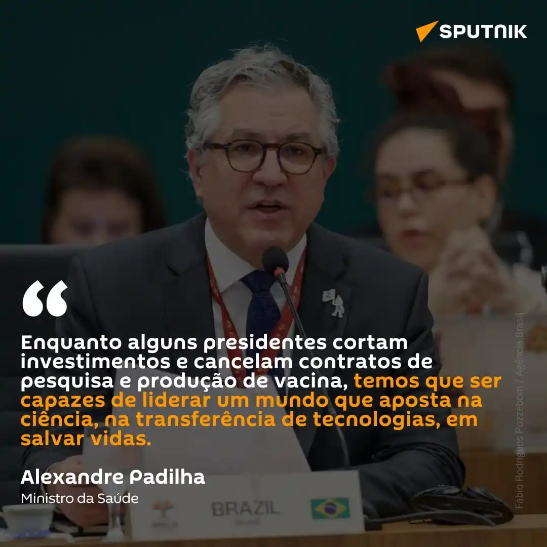 Image from Sputnik Brasil: 💬 Ao abrir a 15ª Reunião de Ministros da Saúde do BRICS nesta terça-...