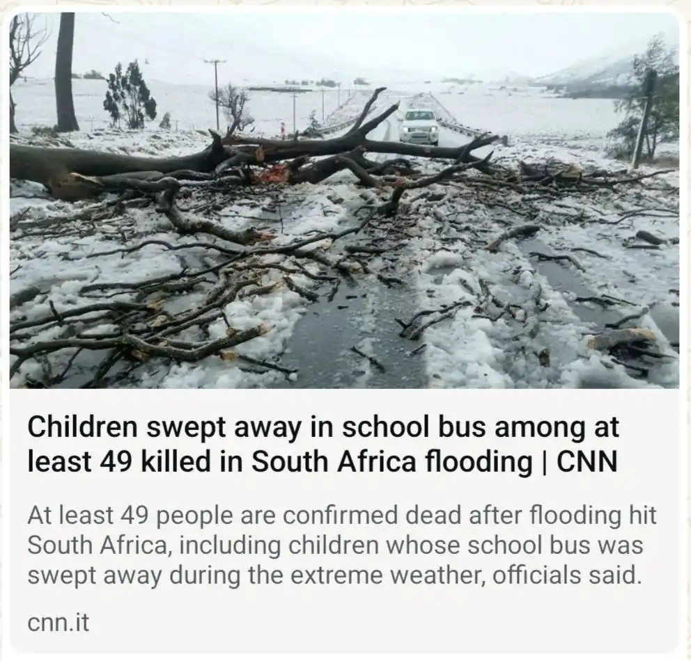 Image from Bajan Fire Fighters' Network: At least 49 people are confirmed dead after flooding hit South Africa,...