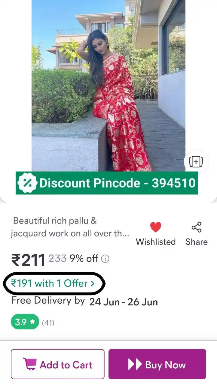 Image from Shopping Area ✨: Banarasi Silk Saree With Blouse ₹191 https://bittli.in/Kg9xw...