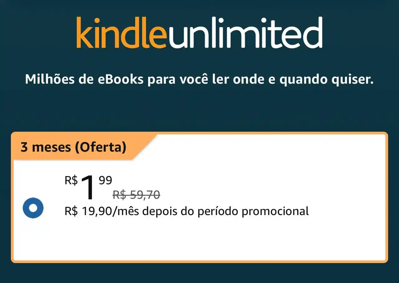 Image from Promo De Livros - Bananamize 📚: 🔥🔥 BORA TESTAR!! 📲 3 MESES DE KINDLE UNLIMITED POR R$ 1,99! 🔗 h...