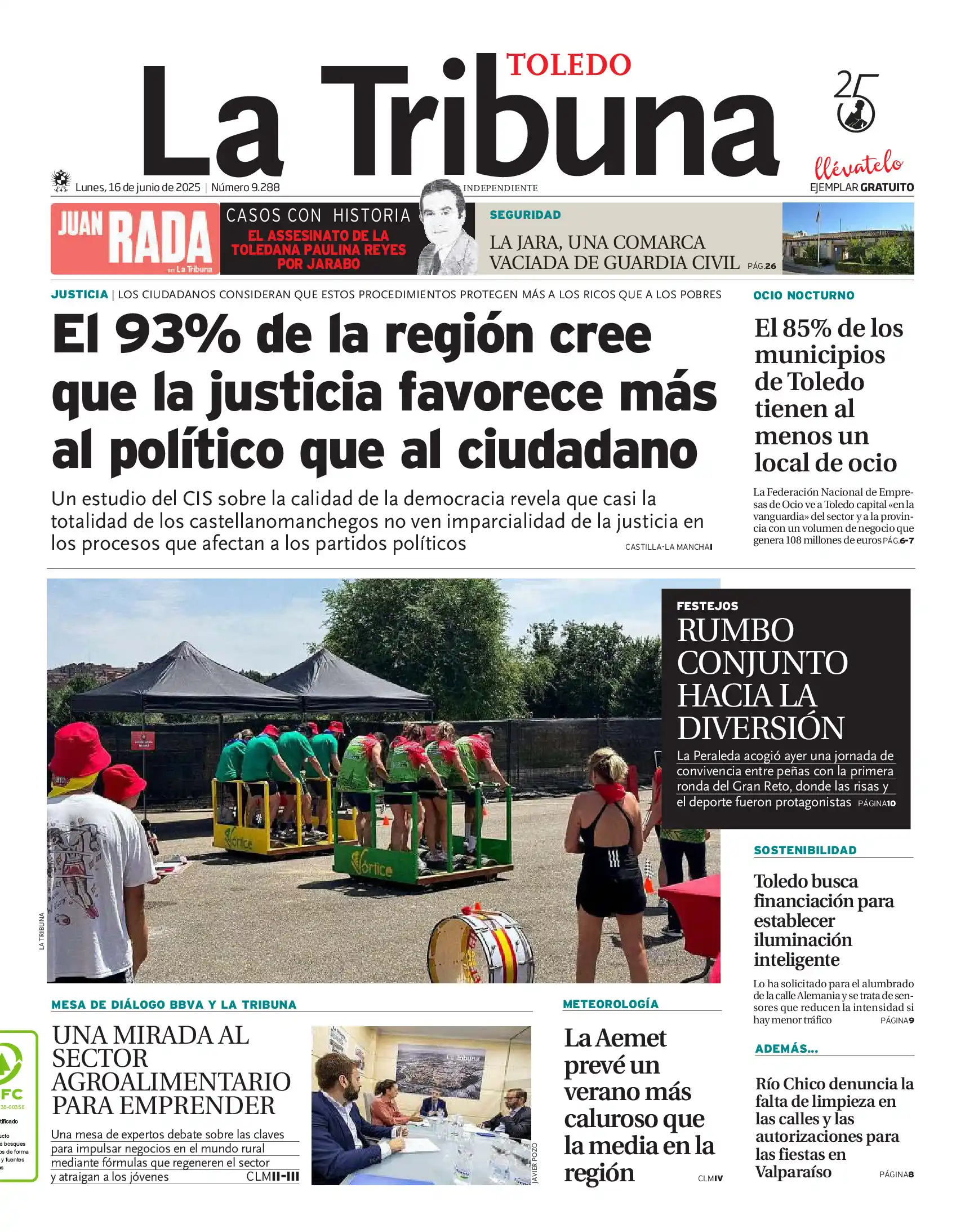 Image from La Tribuna de Toledo: 🗞Buenos días. Esta es la portada de La Tribuna de Toledo de este lune...