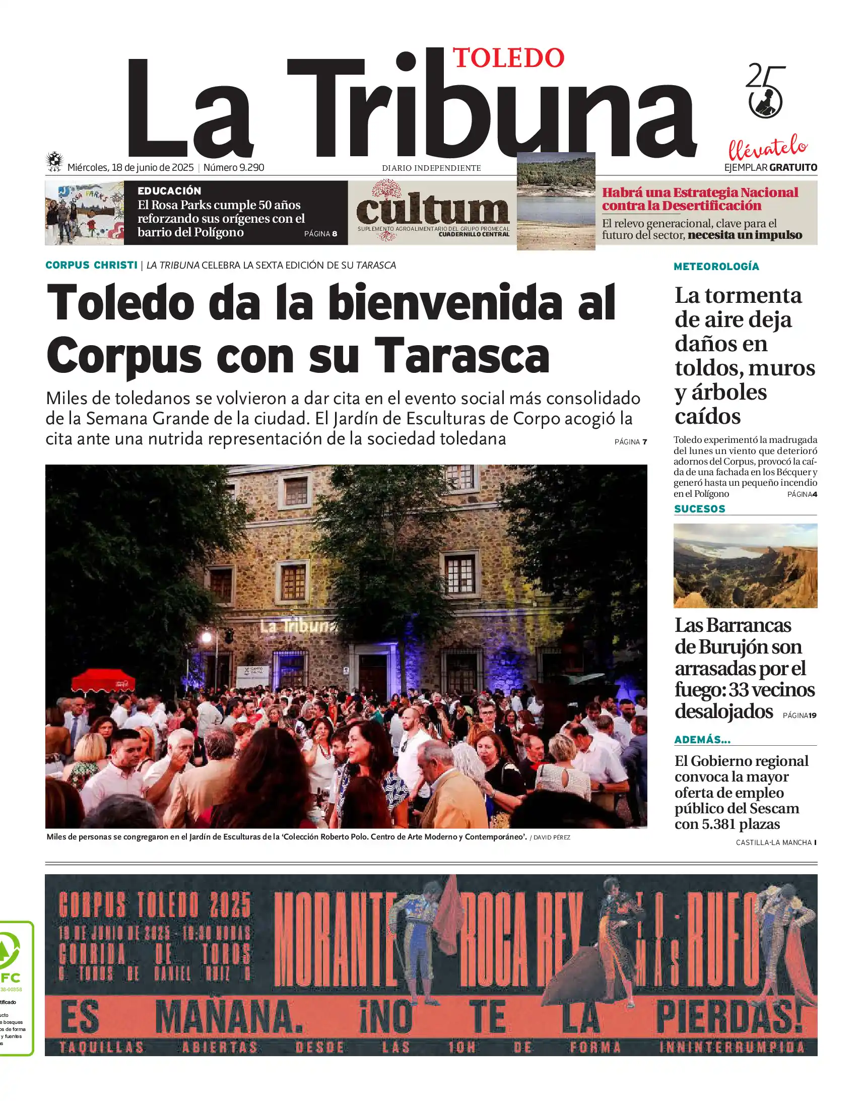 Image from La Tribuna de Toledo: 🗞Buenos días. Esta es la portada de La Tribuna de Toledo de este miér...