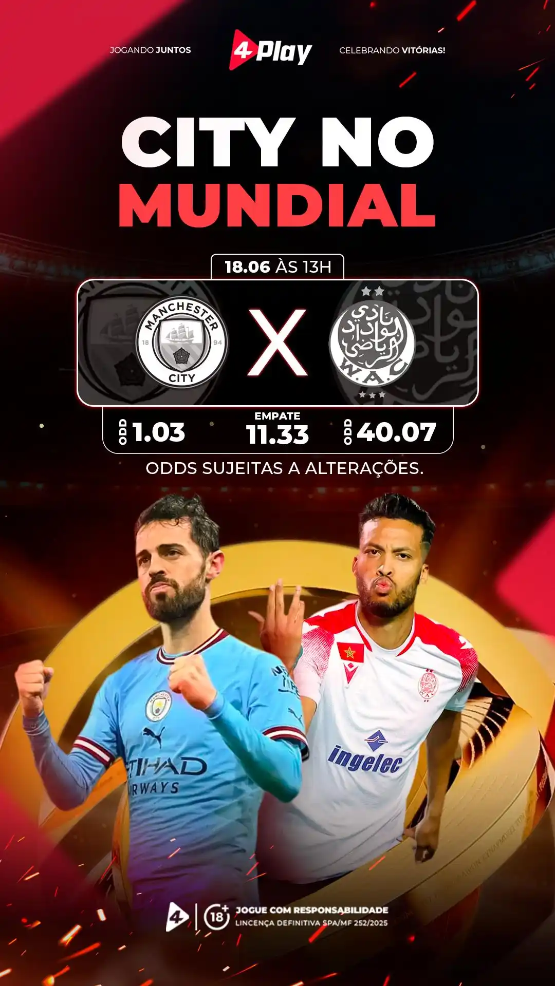 Image from 4PLAY.BET: *🔥 City em campo no Mundial!* _Hoje, às 13h, é dia de um dos gigantes...
