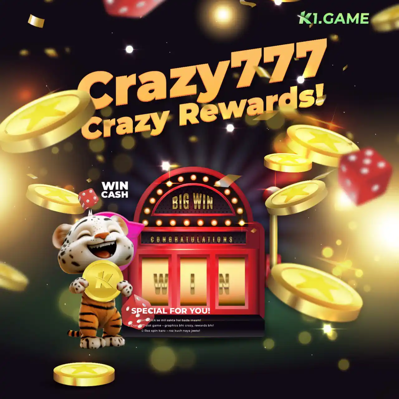 Image from K1.Game Official Agent: 🎰 Crazy 777 — K1.GAME ka super hit classic slot game! Lever ko kheen...