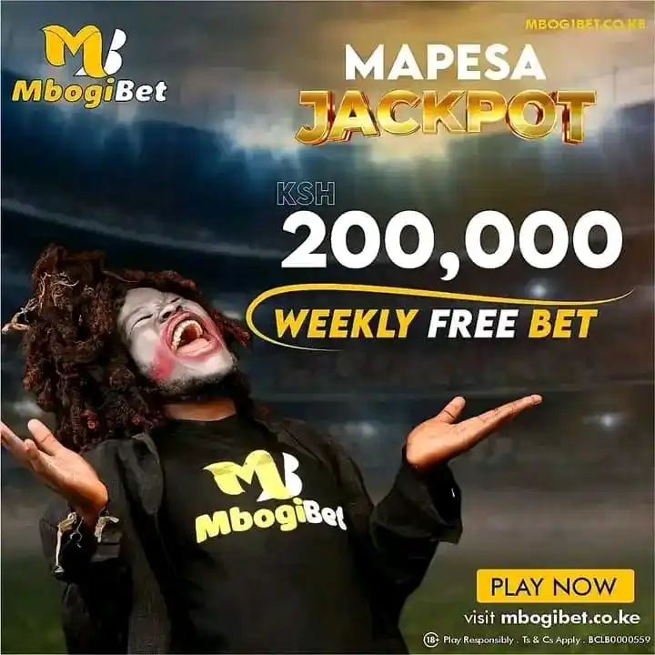 Image from MBOGIBET: Enjoy your WEEKLY FREE BET ya kucheza MAPESA JACKPOT.  To claim your f...